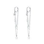 925 Sterling Silver Earrings with Plated Platinum and Pavé Setting CZ, Size 6.5cm