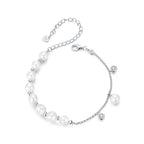 925 Sterling Silver 15+6cm White Gold Plated Bracelet with Quality Shell Pearl & CZ for Women