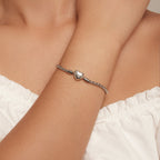 925 Sterling Silver Oxidized Silver Bracelets 17.0 Size with CZ for Women