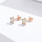 925 Sterling Silver Plated Rose Gold Translucent Opal Earrings 0.7cm for Women