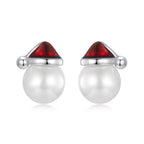 925 Sterling Silver White Gold Plated Enamel Earrings with Shell Pearl for Women