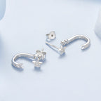 925 Sterling Silver CZ Earrings with White Gold Plating, 1.4x0.5cm for Women