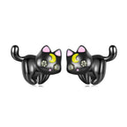 925 Sterling Silver Black Gold Plated Enamel CZ Earrings Size 10*14mm for Women