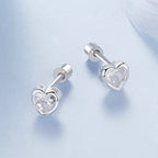 925 Sterling Silver Earrings with Plated White Gold & Pavé Setting CZ, 0.5cm for Women
