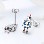 925 Sterling Silver 1.3cm Oxidized Enamel Earrings for Women