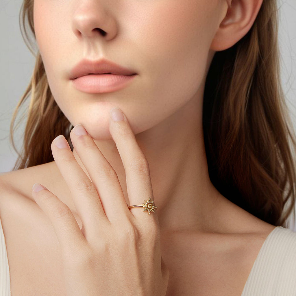 925 Sterling Silver Gold Plated Sun Ring