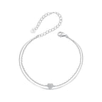 925 Sterling Silver White Gold Plated Heart-Shaped Bracelet with CZ, Length 150+60mm