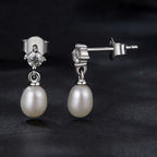 925 Sterling Silver Moissanite 0.10 Carat Earrings with Freshwater Pearl for Women