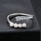 925 Sterling Silver Moissanite & Freshwater Pearl Ring, White Gold Plated, Size E for Women