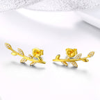 925 Sterling Silver Earrings with Gold Plating and CZ - 0.9x2.5cm for Women