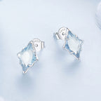 925 Sterling Silver Earrings with Transparent Glass and White Gold Plating