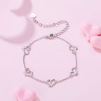 925 Sterling Silver 15+6cm 0.8cm Heart White Gold Plated Bracelet for Women