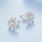 925 Sterling Silver Earrings with Pavé Set CZ in White Gold Finish, 1.1*1.0cm