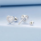 925 Sterling Silver Earrings with Plated White Gold & Pavé Setting CZ, 0.5cm for Women