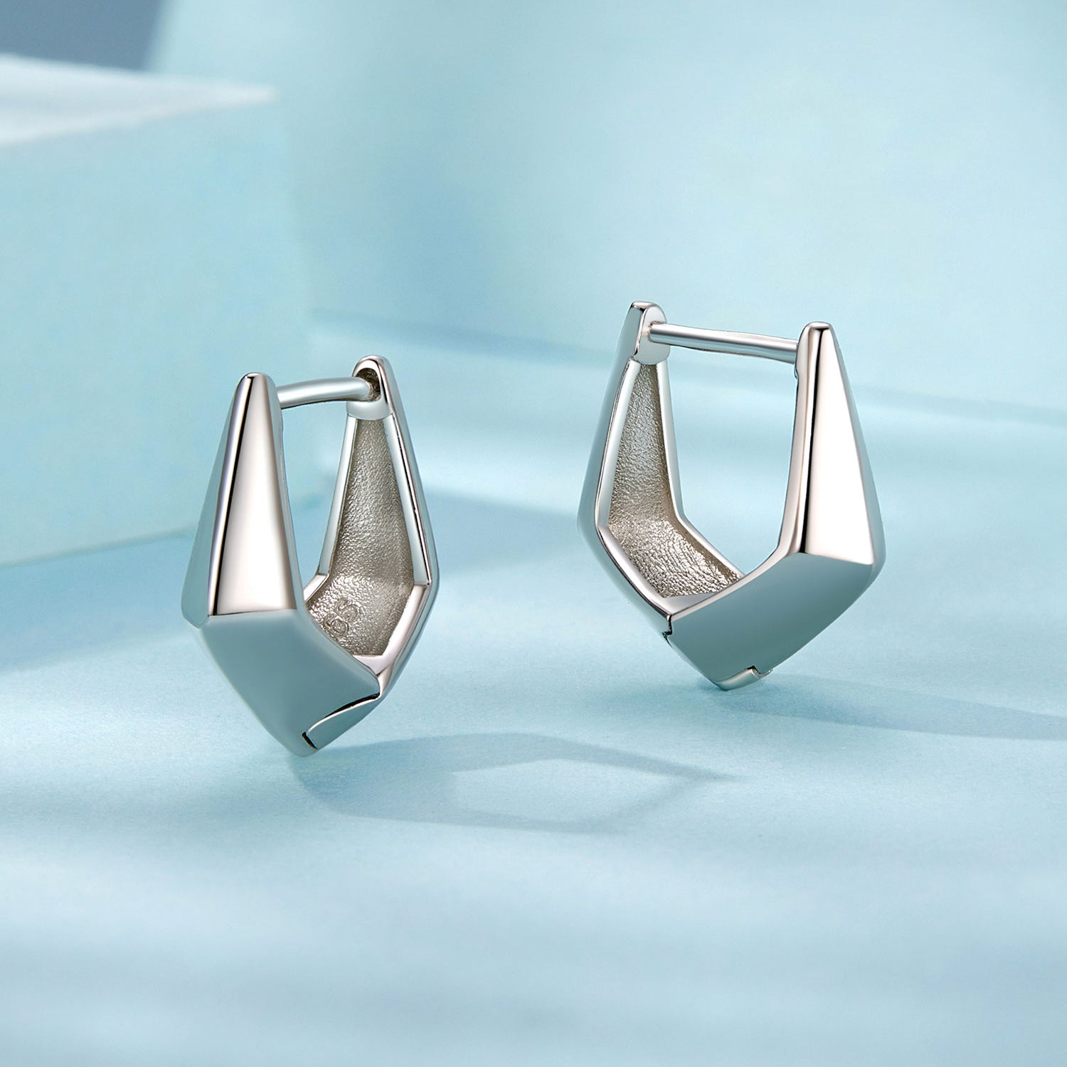 925 Sterling Silver White Gold Plated Earrings 14x6.5mm for Women