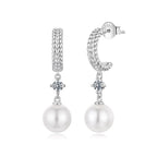 925 Sterling Silver Moissanite and Synthetic Pearl Earrings for Women