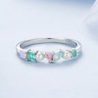 925 Sterling Silver Ring with Nano Opal Stone, Size 6, for Women