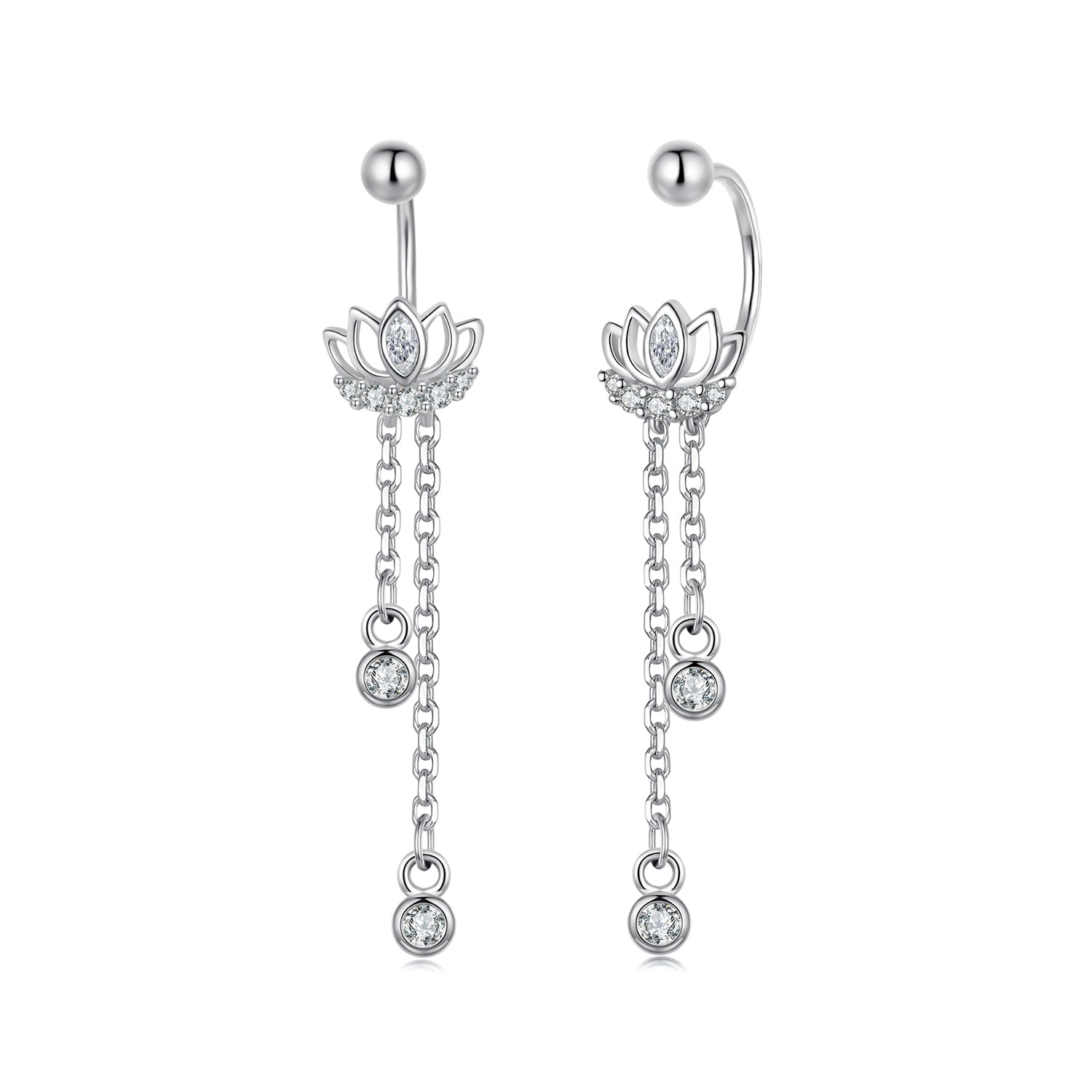 925 Sterling Silver Earrings with Pavé CZ in White Gold Plating - 3.1 x 0.7 cm for Women