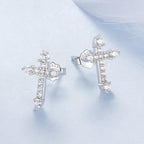 925 Sterling Silver Earrings with Pavé Setting CZ in White Gold Plating - 1.2x0.8cm for Women