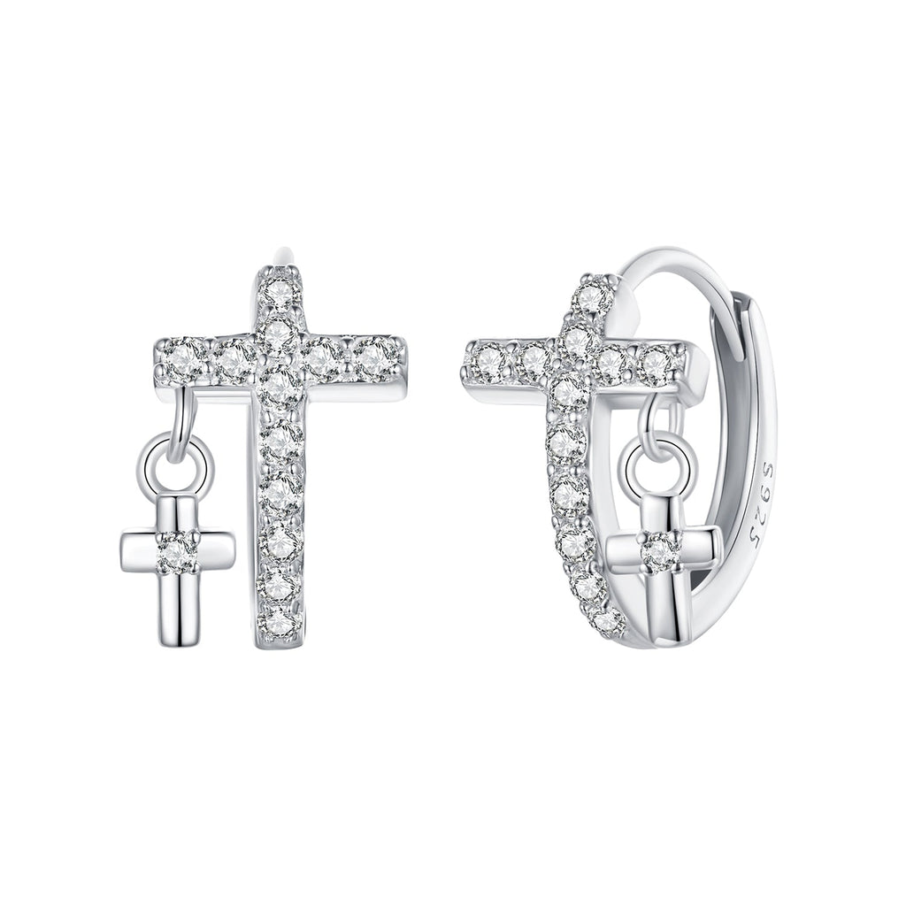 925 Sterling Silver Earrings with Pavé Setting CZ in White Gold, Size 13*8mm for Women