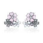 925 Sterling Silver Earrings with Pavé Setting, Oxidized Silver, Enamel - 1.0 x 1.1 cm for Women