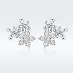 925 Sterling Silver Earrings with CZ in Pavé Setting, 0.6*0.7cm for Women