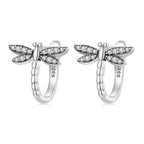 925 Sterling Silver Earrings with Pavé Setting CZ, Oxidized Finish, 1.3cm for Women