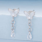 925 Sterling Silver & Brass Earrings with White Gold Plating, 2.0x0.8cm for Women