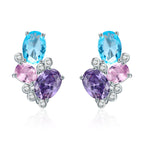 925 Sterling Silver Earrings with Transparent Glass, 1.6*1.1cm for Women