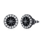 925 Sterling Silver Black Gold Plated Pavé CZ Earrings with Enamel for Women