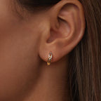 925 Sterling Silver Earrings for Women - 1.4x0.4cm - White Gold and Gold Plated