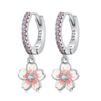 925 Sterling Silver Earrings with CZ and Enamel, 2.2x0.8m, for Women