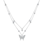 925 Sterling Silver Butterfly Necklace with Pavé Setting CZ, 40cm Length for Women