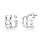 925 Sterling Silver Earrings with Pavé Setting CZ - Oxidized Silver, 1.1cm for Women
