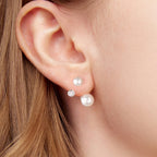 925 Sterling Silver Earrings with CZ and Synthetic Pearl, 1.7cm, White Gold Plated for Women