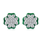 925 Sterling Silver Earrings with Pavé Set CZ & White Gold Plating, 0.75cm for Women