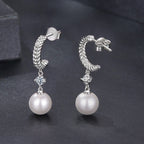 925 Sterling Silver Moissanite and Synthetic Pearl Earrings for Women