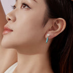 925 Sterling Silver Earrings with Synthetic Turquoise and Pearl, 2.4*0.6cm for Women