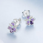 925 Sterling Silver Earrings with Nano Opal Stone and CZ, White Gold Plated, 0.7cm, for Women