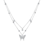 925 Sterling Silver Butterfly Necklace with Pavé Setting CZ, 40cm Length for Women