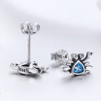 925 Sterling Silver Oxidized CZ Earrings 0.7cm x 1cm for Women