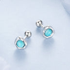 925 Sterling Silver Amazonite Earrings 0.55cm Plated White Gold for Women