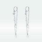 925 Sterling Silver Earrings with Plated Platinum and Pavé Setting CZ, Size 6.5cm