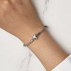 925 Sterling Silver Oxidized Silver Bracelets 17.0 Size with CZ for Women