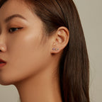 925 Sterling Silver Earrings with Pavé Setting and Plated Platinum, Size: 0.5*1.3cm, Women
