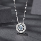 925 Sterling Silver Moissanite Pendant Necklace for Women - 40+5cm, White Gold Plated, Elegant Jewelry