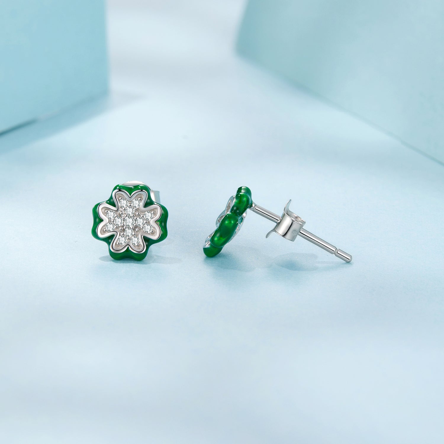925 Sterling Silver Earrings with Pavé Set CZ & White Gold Plating, 0.75cm for Women