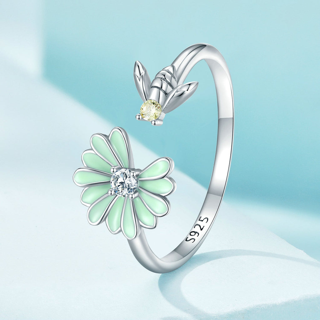 925 Sterling Silver Enamel CZ Plated Platinum Ring