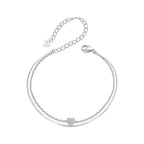 925 Sterling Silver White Gold Plated Heart-Shaped Bracelet with CZ, Length 150+60mm