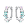 925 Sterling Silver Earrings with Nano Opal, Shell Pearl and Glass, 1.4cm for Women